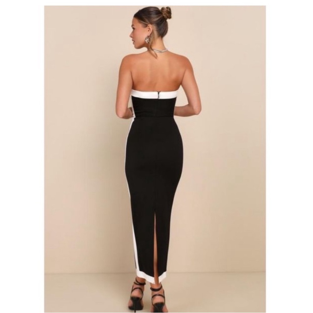 Lulu's Black and White Strapless Maxi Dress - Picture 4 of 5